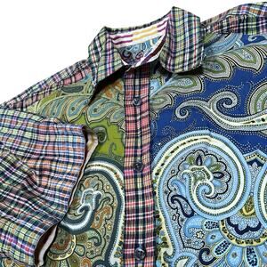 Robert Graham Short Sleeve Button Up Shirt Paisley Plaid Patchwork Unique